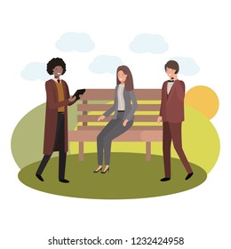 group of business in park chair with landscape