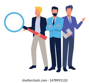 Group of business partners with business and symbols, executive entrepreneur teamwork ,vector illustration graphic design.