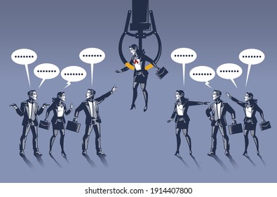 Group of Business People Argue Over a Chosen Business Woman Blue Collar Illustration Concept.