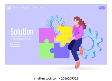 Group of business people assembling jigsaw puzzle and represent team support. Concept of teamwork, business cooperation, collective project work. Modern flat colorful vector illustration.