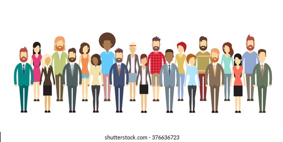 Group Of Business People Big Crowd Business People Mix Ethnic Flat Vector Illustration