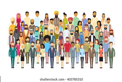 Group of Business People Big Crowd Businesspeople Mix Ethnic Diverse Flat Vector Illustration