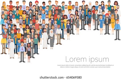 Group of Business People Big Crowd Businesspeople Mix Ethnic Diverse Flat Vector Illustration