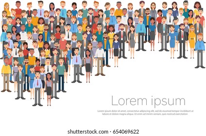 Group of Business People Big Crowd Businesspeople Mix Ethnic Diverse Flat Vector Illustration