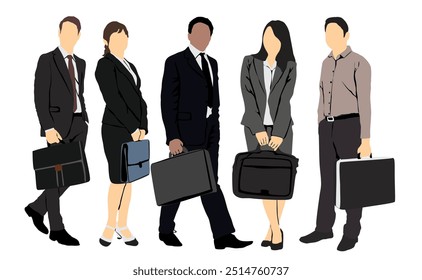 group of business people with brief case  full isolated 