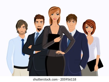 Group of business people busines woman with team isolated on white vector illustration