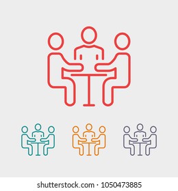 A Group Of Business People, Businessmen Communicate At A Table. Vector Icon