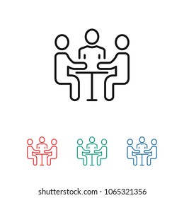 A group of business people, businessmen communicate at a table. Vector icon
