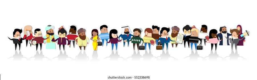 Group of Business People Cartoon Mix Race Businesspeople Set Vector Illustration