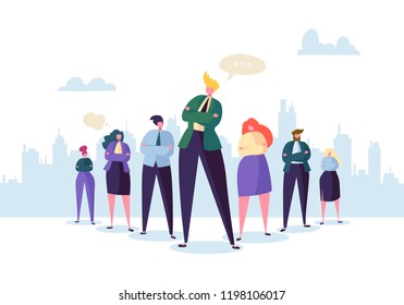 Group of Business People Characters with Leader. Teamwork and Leadership Concept. Successful Businessman Stand Out in Front of Flat People. Vector illustration