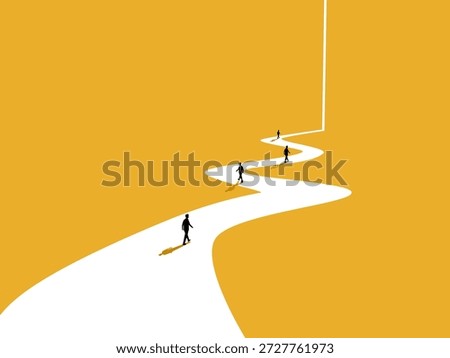 group of business people compete to navigate a winding path
