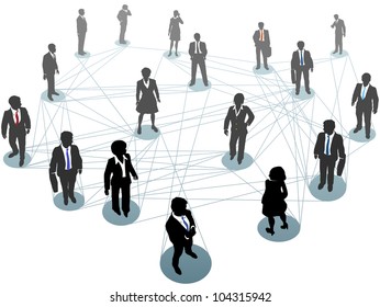 Group Of Business People Connect Standing On Network Nodes Scene From Above