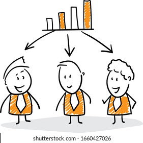 Group of business people with data graph and statistics.
Hand drawn doodle line art cartoon design character - isolated vector illustration outline of men