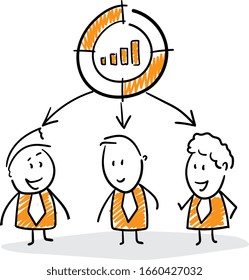 Group of business people with data graph and statistics.
Hand drawn doodle line art cartoon design character - isolated vector illustration outline of men