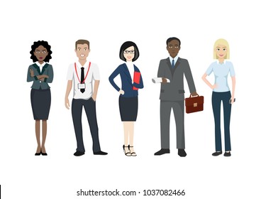 Group of business people of different races in suits. Office workers in formal clothes. Businessman and businesswoman.