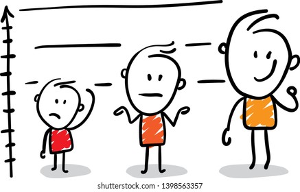 Group of business people discussing work strategy at office desk. Doodle style vector illustration object isolated hand draw. 
