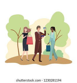 group business people with element in landscape