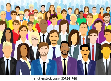 Group of Business People Face Big Crowd Businesspeople Diverse Ethnic Vector illustration