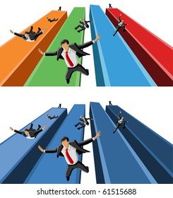 group of business people falling from chart