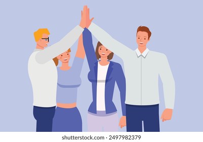 Group of business people fold hands together cooperation teamwork. Character vector design. Flat illustration style.