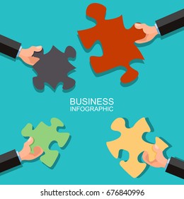 Group of Business People Forming Jigsaw Puzzle.Concept of teamwork and integration with businessman holding colorful puzzle