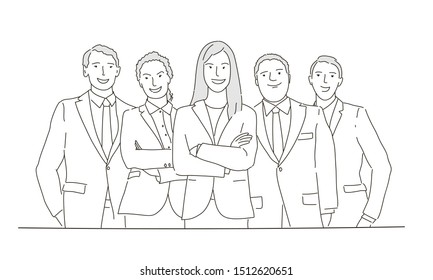 Group of business people. Hand drawn vector illustration.