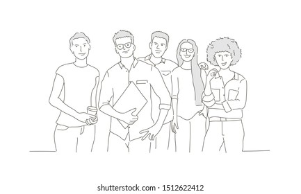 Group of business people. Hand drawn vector illustration.