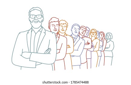 Group of business people. Hand drawn vector illustration.