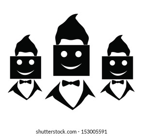 group of business people holding cardboard smile 