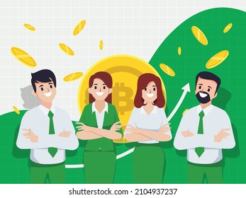 Group Of Business People Holding Crypto Currency Market Concept. E-money Transfer And Digital Money.