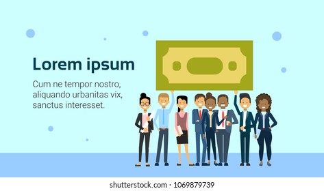 Group Of Business People Holding Dollar Coins Investment, Money Or Salary Concept Over Background With Copy Space