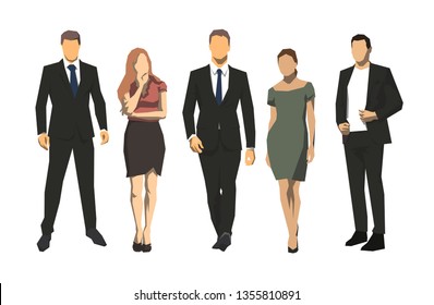 Group of business people, isolated geometric vector iilustration, men and women, flat design