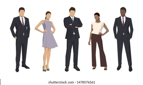 Group of business people, isolated business men and women. Set of flat design illustrations