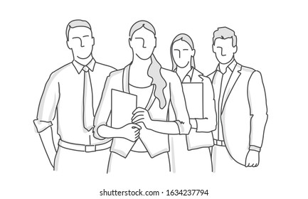 Group of business people. Line drawing vector illustration.