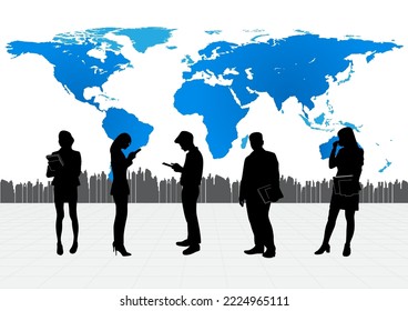 group Business people with map world background vector illustration