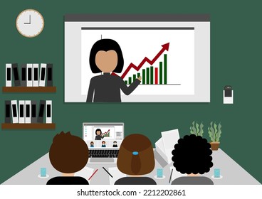 Group of business people meeting online via video call stock illustration.