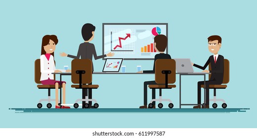 Group business people meeting room characters illustration vector