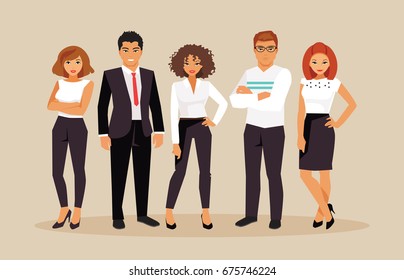 Group of business people in modern formal clothes. Vector illustration