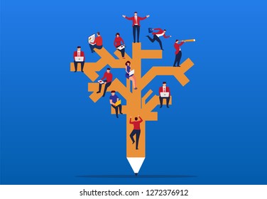 a group of business people on a pencil tree