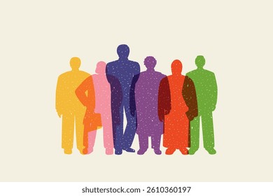 Group of business people in risograph style. Business team with determination and confidence. Flat vector design colorful illustrations