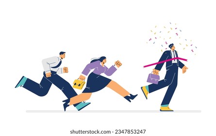 Group of business people running after the leader, taking part in race for success and leadership, cartoon flat vector illustration isolated on white background.