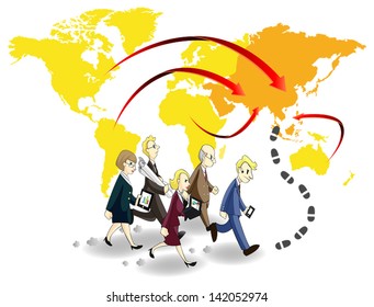 Group of business people seeking chance and money in Asia, create by vector (black suit) 
