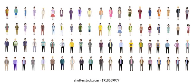 Group of Business people. Set of working man and women. Different nationalities characters isolated on white background. Flat style vector illustration. 
