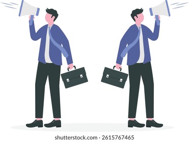 Group of business people shouting loudly with loudspeakers.concept to attract people's attention

