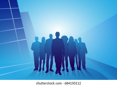 Group Of Business People Silhouette Businesspeople Over Abstract Background Vector Illustration