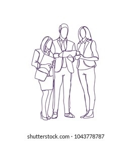 Group Of Business People Silhouette Sketch Discuss Document Businesspeople Meeting Speak Discussion Concept Vector Illustration
