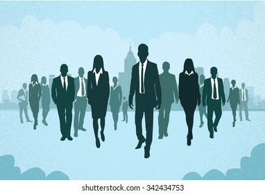 Group of Business People Silhouettes Walking Forward Concept Businesspeople Vector Illustration