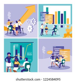 group of business people with statistics graphic