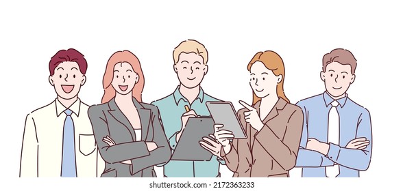 Group of business people to successful. Business team with determination and confidence. Hand drawn in thin line style, vector illustrations. - Shutterstock ID 2172363233