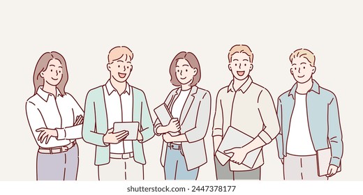 Group of business people to successful. Business team with determination and confidence. Hand drawn style vector design illustrations.